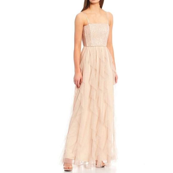 NWT MSRP$159 Speechless Juniors Glitter Lace Ruffle G Champagne size 0 - Picture 1 of 3